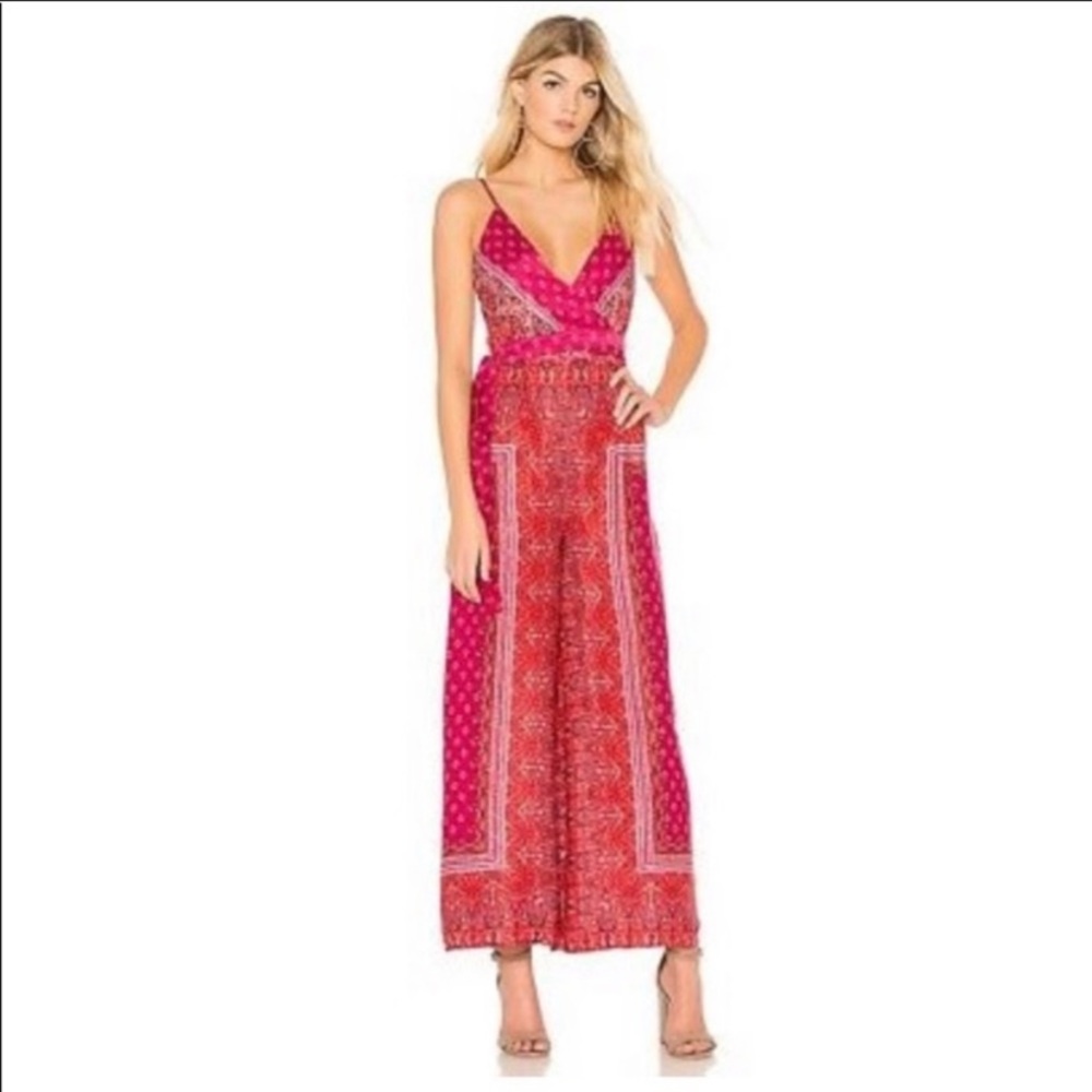 Free People Cabbage Rose Wide Leg Red Jumpsuit